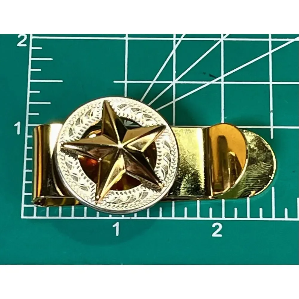 Texas Lone Star Gold Tone Money Clip Western Engraved Round Medallion